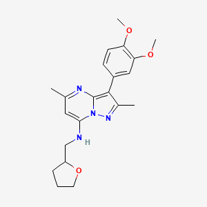molecular formula C21H26N4O3 B4446882 3-(3,4-dimethoxyphenyl)-2,5-dimethyl-N-(tetrahydro-2-furanylmethyl)pyrazolo[1,5-a]pyrimidin-7-amine 