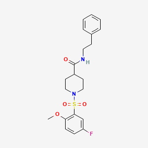 molecular formula C21H25FN2O4S B4446896 1-[(5-fluoro-2-methoxyphenyl)sulfonyl]-N-(2-phenylethyl)-4-piperidinecarboxamide 