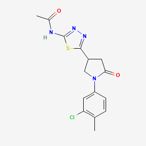 molecular formula C15H15ClN4O2S B4446903 N-{5-[1-(3-chloro-4-methylphenyl)-5-oxo-3-pyrrolidinyl]-1,3,4-thiadiazol-2-yl}acetamide 