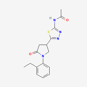 molecular formula C16H18N4O2S B4446926 N-{5-[1-(2-ethylphenyl)-5-oxo-3-pyrrolidinyl]-1,3,4-thiadiazol-2-yl}acetamide 