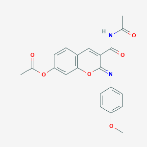 molecular formula C21H18N2O6 B444695 3-[(acetylamino)carbonyl]-2-[(4-methoxyphenyl)imino]-2H-chromen-7-yl acetate 