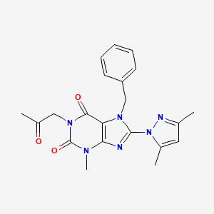 molecular formula C21H22N6O3 B4447141 7-benzyl-8-(3,5-dimethyl-1H-pyrazol-1-yl)-3-methyl-1-(2-oxopropyl)-3,7-dihydro-1H-purine-2,6-dione 