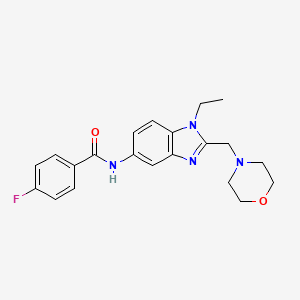 molecular formula C21H23FN4O2 B4447263 N-[1-ethyl-2-(4-morpholinylmethyl)-1H-benzimidazol-5-yl]-4-fluorobenzamide 