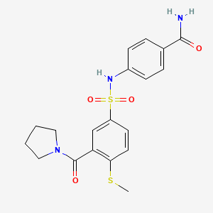 molecular formula C19H21N3O4S2 B4447386 4-({[4-(methylthio)-3-(1-pyrrolidinylcarbonyl)phenyl]sulfonyl}amino)benzamide 