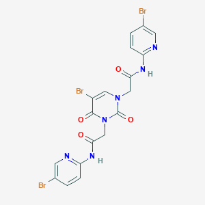 molecular formula C18H13Br3N6O4 B444743 2-(5-bromo-3-{2-[(5-bromo-2-pyridinyl)amino]-2-oxoethyl}-2,6-dioxo-3,6-dihydro-1(2H)-pyrimidinyl)-N-(5-bromo-2-pyridinyl)acetamide 