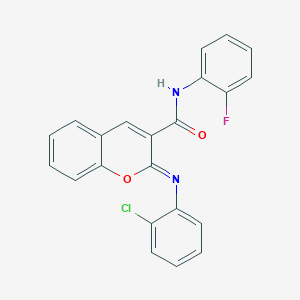 molecular formula C22H14ClFN2O2 B444764 (2Z)-2-[(2-chlorophenyl)imino]-N-(2-fluorophenyl)-2H-chromene-3-carboxamide 