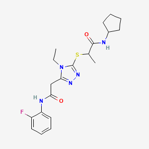 molecular formula C20H26FN5O2S B4447658 N-cyclopentyl-2-[(4-ethyl-5-{2-[(2-fluorophenyl)amino]-2-oxoethyl}-4H-1,2,4-triazol-3-yl)sulfanyl]propanamide 