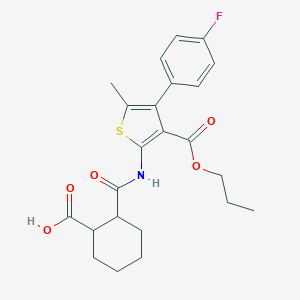 molecular formula C23H26FNO5S B444780 2-({[4-(4-Fluorophenyl)-5-methyl-3-(propoxycarbonyl)-2-thienyl]amino}carbonyl)cyclohexanecarboxylic acid 