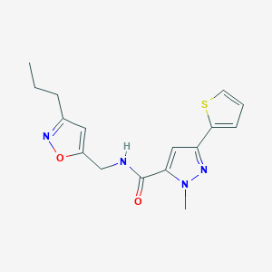 molecular formula C16H18N4O2S B4447818 1-methyl-N-[(3-propylisoxazol-5-yl)methyl]-3-(2-thienyl)-1H-pyrazole-5-carboxamide 