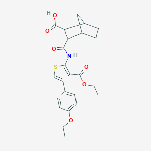 molecular formula C24H27NO6S B444785 3-({[3-(Ethoxycarbonyl)-4-(4-ethoxyphenyl)-2-thienyl]amino}carbonyl)bicyclo[2.2.1]heptane-2-carboxylic acid 