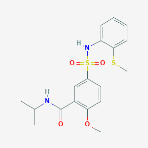 molecular formula C18H22N2O4S2 B4448178 N-isopropyl-2-methoxy-5-({[2-(methylthio)phenyl]amino}sulfonyl)benzamide 