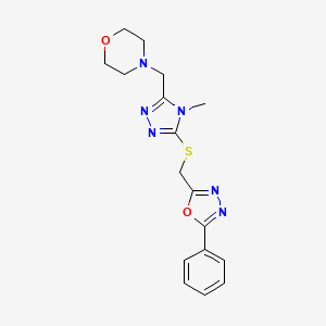 molecular formula C17H20N6O2S B4448339 4-[(4-methyl-5-{[(5-phenyl-1,3,4-oxadiazol-2-yl)methyl]sulfanyl}-4H-1,2,4-triazol-3-yl)methyl]morpholine 