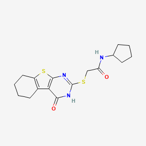 molecular formula C17H21N3O2S2 B4448446 N-cyclopentyl-2-[(4-oxo-3,4,5,6,7,8-hexahydro[1]benzothieno[2,3-d]pyrimidin-2-yl)sulfanyl]acetamide 