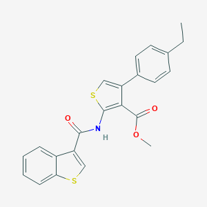 molecular formula C23H19NO3S2 B444855 Methyl 2-[(1-benzothien-3-ylcarbonyl)amino]-4-(4-ethylphenyl)-3-thiophenecarboxylate 