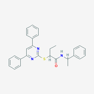molecular formula C28H27N3OS B444922 2-[(4,6-diphenyl-2-pyrimidinyl)sulfanyl]-N-(1-phenylethyl)butanamide 