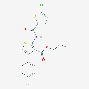 molecular formula C19H15BrClNO3S2 B444926 Propyl 4-(4-bromophenyl)-2-{[(5-chlorothiophen-2-yl)carbonyl]amino}thiophene-3-carboxylate 