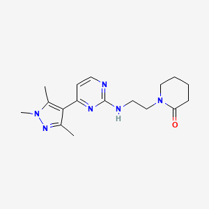 molecular formula C17H24N6O B4449485 1-(2-{[4-(1,3,5-trimethyl-1H-pyrazol-4-yl)pyrimidin-2-yl]amino}ethyl)piperidin-2-one 