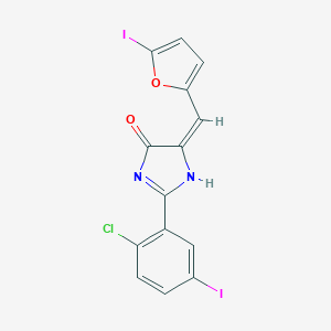 molecular formula C14H7ClI2N2O2 B444956 (5E)-2-(2-chloro-5-iodophenyl)-5-[(5-iodofuran-2-yl)methylidene]-1H-imidazol-4-one 