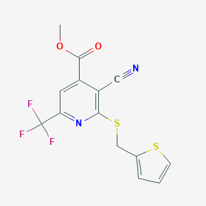 molecular formula C14H9F3N2O2S2 B444968 Methyl 3-cyano-2-[(2-thienylmethyl)sulfanyl]-6-(trifluoromethyl)isonicotinate 