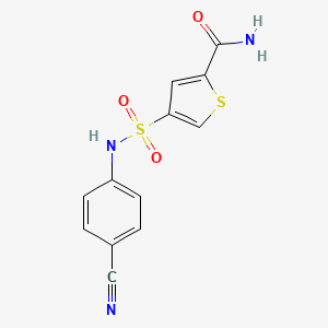 molecular formula C12H9N3O3S2 B4449758 4-{[(4-cyanophenyl)amino]sulfonyl}-2-thiophenecarboxamide 