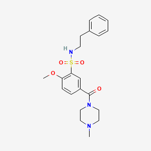 molecular formula C21H27N3O4S B4449894 2-methoxy-5-[(4-methyl-1-piperazinyl)carbonyl]-N-(2-phenylethyl)benzenesulfonamide 