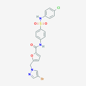 molecular formula C21H16BrClN4O4S B445014 5-[(4-bromo-1H-pyrazol-1-yl)methyl]-N-{4-[(4-chloroanilino)sulfonyl]phenyl}-2-furamide 