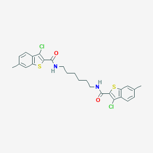 molecular formula C26H26Cl2N2O2S2 B445016 3-chloro-N-(6-{[(3-chloro-6-methyl-1-benzothien-2-yl)carbonyl]amino}hexyl)-6-methyl-1-benzothiophene-2-carboxamide 