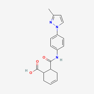 molecular formula C18H19N3O3 B4450180 6-({[4-(3-methyl-1H-pyrazol-1-yl)phenyl]amino}carbonyl)-3-cyclohexene-1-carboxylic acid 