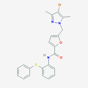 molecular formula C23H20BrN3O2S B445022 5-[(4-bromo-3,5-dimethyl-1H-pyrazol-1-yl)methyl]-N-[2-(phenylsulfanyl)phenyl]furan-2-carboxamide 
