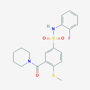 molecular formula C19H21FN2O3S2 B4450227 N-(2-fluorophenyl)-4-(methylthio)-3-(1-piperidinylcarbonyl)benzenesulfonamide 