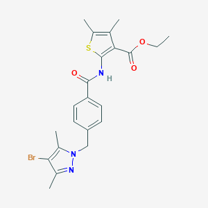 molecular formula C22H24BrN3O3S B445025 ethyl 2-({4-[(4-bromo-3,5-dimethyl-1H-pyrazol-1-yl)methyl]benzoyl}amino)-4,5-dimethyl-3-thiophenecarboxylate 