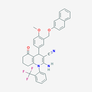 molecular formula C35H28F3N3O3 B445032 2-Amino-4-{4-methoxy-3-[(2-naphthyloxy)methyl]phenyl}-5-oxo-1-[2-(trifluoromethyl)phenyl]-1,4,5,6,7,8-hexahydro-3-quinolinecarbonitrile 