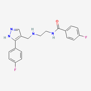 molecular formula C19H18F2N4O B4450345 4-fluoro-N-[2-({[3-(4-fluorophenyl)-1H-pyrazol-4-yl]methyl}amino)ethyl]benzamide 