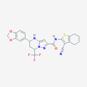 5-(1,3-benzodioxol-5-yl)-N-(3-cyano-4,5,6,7-tetrahydro-1-benzothiophen-2-yl)-7-(trifluoromethyl)-4,5,6,7-tetrahydropyrazolo[1,5-a]pyrimidine-2-carboxamide