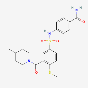 molecular formula C21H25N3O4S2 B4450429 4-({[3-[(4-methyl-1-piperidinyl)carbonyl]-4-(methylthio)phenyl]sulfonyl}amino)benzamide 