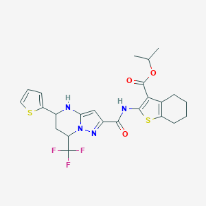 molecular formula C24H25F3N4O3S2 B445053 Isopropyl 2-({[5-(2-thienyl)-7-(trifluoromethyl)-4,5,6,7-tetrahydropyrazolo[1,5-a]pyrimidin-2-yl]carbonyl}amino)-4,5,6,7-tetrahydro-1-benzothiophene-3-carboxylate 