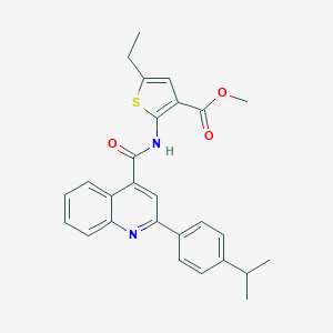 molecular formula C27H26N2O3S B445058 Methyl 5-ethyl-2-({[2-(4-isopropylphenyl)quinolin-4-yl]carbonyl}amino)thiophene-3-carboxylate 