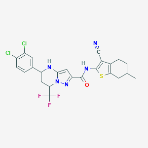 molecular formula C24H20Cl2F3N5OS B445062 N-(3-cyano-6-methyl-4,5,6,7-tetrahydro-1-benzothien-2-yl)-5-(3,4-dichlorophenyl)-7-(trifluoromethyl)-4,5,6,7-tetrahydropyrazolo[1,5-a]pyrimidine-2-carboxamide 