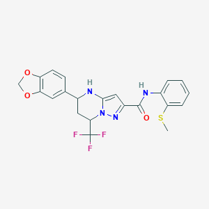molecular formula C22H19F3N4O3S B445063 5-(1,3-benzodioxol-5-yl)-N-[2-(methylsulfanyl)phenyl]-7-(trifluoromethyl)-4,5,6,7-tetrahydropyrazolo[1,5-a]pyrimidine-2-carboxamide 