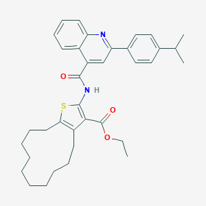 molecular formula C36H42N2O3S B445071 Ethyl 2-({[2-(4-isopropylphenyl)-4-quinolinyl]carbonyl}amino)-4,5,6,7,8,9,10,11,12,13-decahydrocyclododeca[b]thiophene-3-carboxylate 