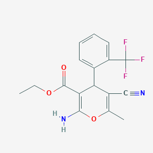 molecular formula C17H15F3N2O3 B445074 ethyl 2-amino-5-cyano-6-methyl-4-[2-(trifluoromethyl)phenyl]-4H-pyran-3-carboxylate 