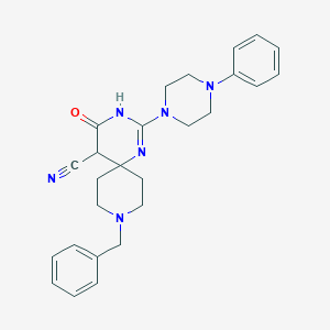 molecular formula C26H30N6O B4450748 9-benzyl-4-oxo-2-(4-phenyl-1-piperazinyl)-1,3,9-triazaspiro[5.5]undec-2-ene-5-carbonitrile 