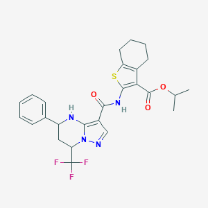 molecular formula C26H27F3N4O3S B445083 Isopropyl 2-({[5-phenyl-7-(trifluoromethyl)-4,5,6,7-tetrahydropyrazolo[1,5-a]pyrimidin-3-yl]carbonyl}amino)-4,5,6,7-tetrahydro-1-benzothiophene-3-carboxylate 