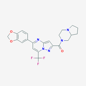 molecular formula C22H20F3N5O3 B445086 5-(1,3-benzodioxol-5-yl)-2-(hexahydropyrrolo[1,2-a]pyrazin-2(1H)-ylcarbonyl)-7-(trifluoromethyl)pyrazolo[1,5-a]pyrimidine 