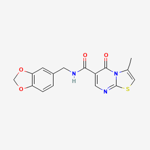 molecular formula C16H13N3O4S B4450994 N-(1,3-benzodioxol-5-ylmethyl)-3-methyl-5-oxo-5H-[1,3]thiazolo[3,2-a]pyrimidine-6-carboxamide 