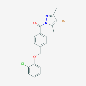 molecular formula C19H16BrClN2O2 B445106 4-bromo-1-{4-[(2-chlorophenoxy)methyl]benzoyl}-3,5-dimethyl-1H-pyrazole 