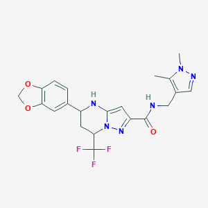 molecular formula C21H21F3N6O3 B445109 5-(1,3-benzodioxol-5-yl)-N-[(1,5-dimethyl-1H-pyrazol-4-yl)methyl]-7-(trifluoromethyl)-4,5,6,7-tetrahydropyrazolo[1,5-a]pyrimidine-2-carboxamide 