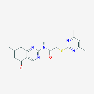 molecular formula C17H19N5O2S B4451141 2-[(4,6-dimethyl-2-pyrimidinyl)thio]-N-(7-methyl-5-oxo-5,6,7,8-tetrahydro-2-quinazolinyl)acetamide 