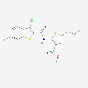 molecular formula C18H15ClFNO3S2 B445118 Methyl 2-{[(3-chloro-6-fluoro-1-benzothien-2-yl)carbonyl]amino}-5-propyl-3-thiophenecarboxylate 