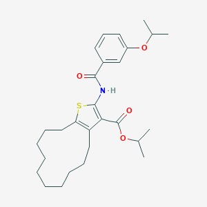 molecular formula C28H39NO4S B445120 Isopropyl 2-[(3-isopropoxybenzoyl)amino]-4,5,6,7,8,9,10,11,12,13-decahydrocyclododeca[b]thiophene-3-carboxylate 